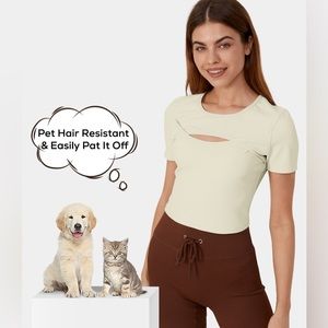 Halara “Patitoff Flow Pet Hair Resistant Round Neck Cut Out Top”